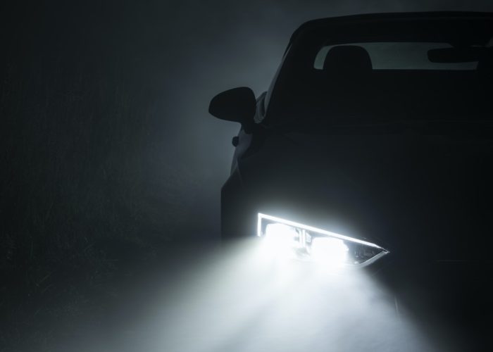Modern Active Car LED Headlights Performing in Fog